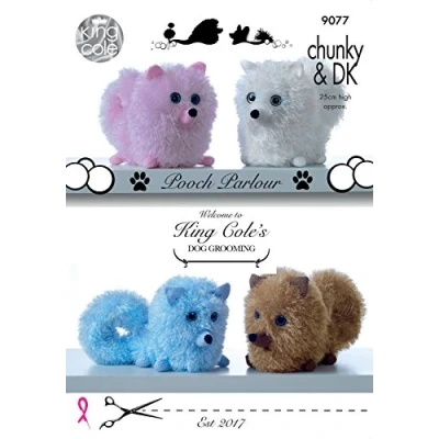 Image of King Cole 9077 Knitting Pattern Pomeranian Dog Toys in Tinsel Chunky and Dollymix DK