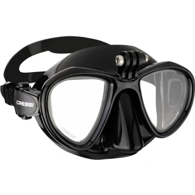 Image of CRESSI Metis Action Cam Mask Black/Black Unisex Reduced Volume Dive with Mount, Black/Black, One Size