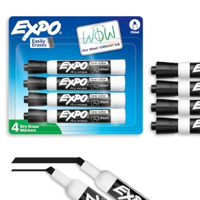 Image of EXPO Low Odor Dry Erase Markers, Chisel Tip, Black, 4 Count