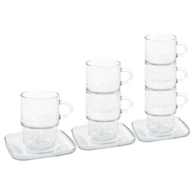 Image of 12pc 350ml Cozy Stacking Glass Coffee Cups &amp; Saucers Set By LAV