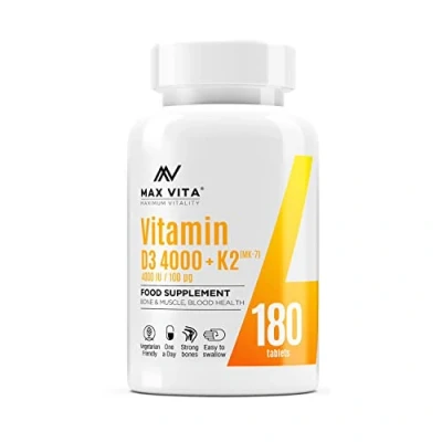 Image of Vitamin D3 4000 IU K2 MK 7 100mcg High Strength VIT Menaquinone from Natto Bones Muscle Teeth Blood Calcium Levels Immune System Support 180 Tablets