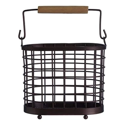 Image of Premier Housewares Utensil Holder, Iron, Rubberwood (Hevea), Bronze
