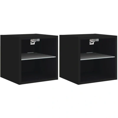 Image of vidaXL TV Wall Cabinets with LED Lights 2 pcs Black 30x28.5x30 cm