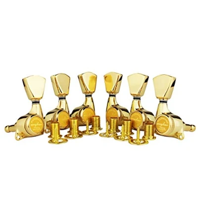 Image of Guyker 6Pcs Guitar Locking Tuners (3L + 3R Handed) 1:21 Lock String Sealed Tuning Key Pegs Machine Heads with Keystone Knob Replacement for LP, SG, TL Style Electric or Acoustic Guitars Gold