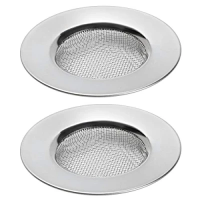 Image of TRIXES 2PC Sink Strainers for Shower Plug Hole Hair Catcher Fits Bath or Kitchen Plugholes Stainless Steel Mesh Drain Filter 3 Inch 7.6cm Outer Diameter