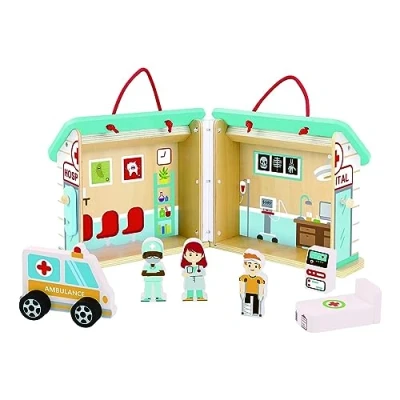 Image of Tooky Toy Wooden Foldable Hospital