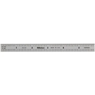 Image of Mitutoyo 182 207, Steel Rule, 6&quot; X 150mm, (1/10, 1/100&quot;, 1mm, 1/2mm), 1/64&quot; Thick 1/2&quot; Wide, Satin Chrome Finish Tempered Stainless