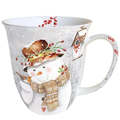 Image of Ambiente Christmas Mug Snowman Holding Robin 0.4L Bone China