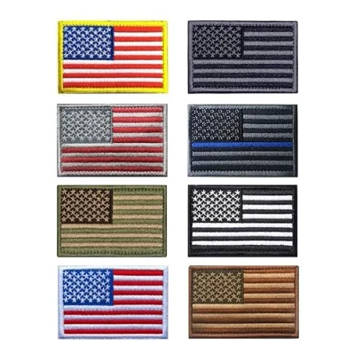 Image of 8 Pieces US USA American Flag Patch Tactical Vest Hook &amp; Loop Embroidered Fastener Backing Emblem National for Clothes Uniform Armband Airsoft Jacket Jean Travel