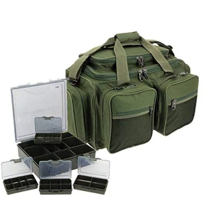 Image of DELUXE CARP FISHING MULTI POCKET CARRYALL HOLDALL TACKLE BAG &amp; BOX LUGGAGE SET XPR NGT