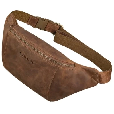 Image of STILORD &#039;Pino&#039; Elegant Leather Bum Bag Small Cross Body Men Fanny Pack for Women Vintage as Festival Travel Waist Genuine Leather, Colour:Middle Brown
