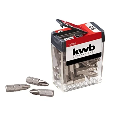 Image of kwb 25 Piece PH2 Bit Set in Dispenser Box, 25mm Length, Hex Shank, for Screwdriving Tasks