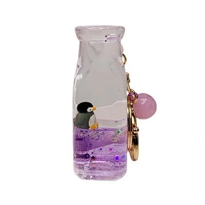 Image of ZDHC Milk Bottle Penguin Quicksand Keychain Kawaii Liquid Floating Ocean Animal Keyring Car Key Bag Pendant for Women Girl