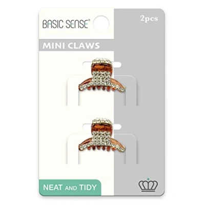 Image of 2 Pieces Shiny Mini Diamante Crystal Crescent Moon 1.18inch 3cm Hair Claw Clips Clamp, Tortoise Brown