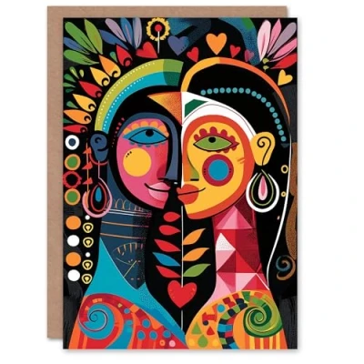 Image of Artery8 Valentines Day Greeting Card Native American Couple Folk Art For Him or Her