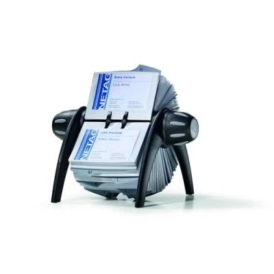 Image of Durable Visifix Flip Rotary Business Card Holder Includes 200 Pockets for Holding 400 Cards A Z Index Made from Plastic