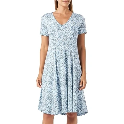 Image of KAFFE Women&#039;s Midi Dress Floral Short Sleeves Casual, Blue/Chalk Flower Print, S
