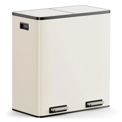 Image of VonHaus Kitchen Bin, 60L Double Recycling Bin for Kitchen, Two Section Food Waste Separation System with Non Slip Base &amp; Removable Inner Compartments, Large Airtight Trash Can, 2 x 30L (Cream)