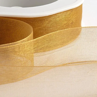 Image of Italian Options Organza Chiffon Ribbon, 7mm x 50 Metre Roll, Antique Gold