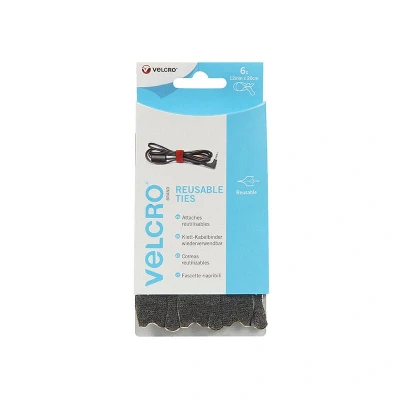 Image of VELCRO Brand ONE WRAP Reusable Ties (6) 12mm x 20cm Black VEL60388