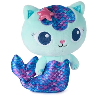 Image of Gabby’s Dollhouse, Fin Tastic MerCat, Premium Plush Toy, 25cm Tall Stuffed Animal with Moving Mermaid Tail, Kids’ Toys for Girls &amp; Boys Aged 3+