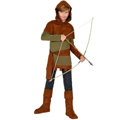 Image of Widmann 30065 Children&#039;s Costume Robin of Sherwood, Top, Arm Guard, Shoulder Cape with Hood, Belt, Boot Covers, Medieval, Hero, Multicoloured, 116 (EU)