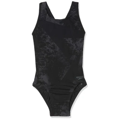 Image of Speedo Women&#039;s Boomstar Placement Flyback Swimsuit, Black/Oxid Grey, 30 (UK 8)