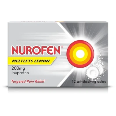 Image of Nurofen Ibuprofen Meltlets, Lemon, 200mg, 12 Pack, Pain Relief, Migraine Headache Cold Medicine For Adults, Self Dissolving, and Flu, Over The Counter Medication