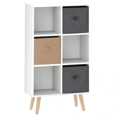 Image of HOMCOM Freestanding 6 Cube Storage Cabinet Unit w/ 2 Fabric Drawers Handles Home Office Organisation Shelves Furniture