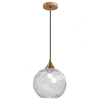 Image of Euone_Clothes 7.8 inches Ripple Glass Pendant Light in Gold Finish Industrial Vintage E27 Loft Bar Ceiling Globe Hanging Lamp Dining Room Kitchen Island Lighting Fixture Clear