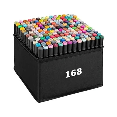 Image of Home Markt24 Double Sided Alcohol Markers, Set of 168 Pieces + Bag Durable, Waterproof, Perfect for Artists and Colouring Books