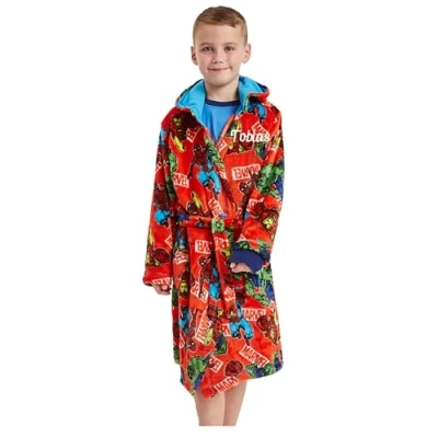 Image of Boys Marvel Avengers Personalised Dressing Gown Spiderman Iron Man Hulk Robe (UK, Age, 7 Years, 8 Regular, Marvel)