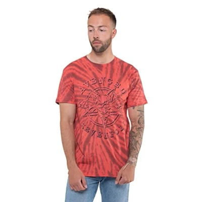 Image of Paradiso Clothing Avenged Sevenfold PENT UP DIP DYE Print Tshirt, Men&#039;s, Size: XL, Red