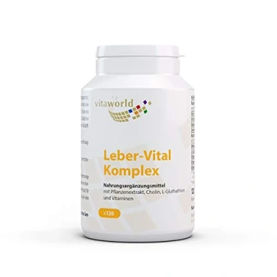 Image of Vita World Liver Vital Complex with Milk Thistle, Artichoke, Choline, Glutathione, Curcumin120 Capsules Vegan/Vegetarian Made in Germany