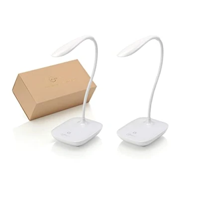 Image of Auraglow Wireless Rechargeable Flexible Adjustable Gooseneck LED Desk Lamp, Touch Control Dimmable Reading Light for Home, Office, Work and Study White 2 Pack