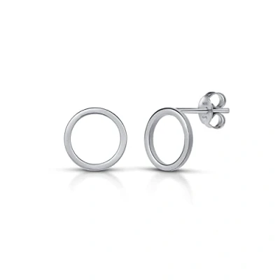 Image of Amberta Women 925 Sterling Silver Minimalist Stud Earrings: Medium Size Circumference Studs