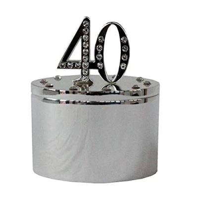 Image of Widdle Gifts Ltd Milestones Silver &amp; Diamante Trinket Box with Number Top 40th Birthday
