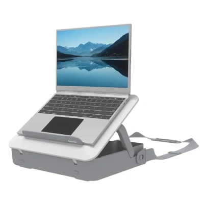 Image of Fellowes Portable Laptop Stand Carry Case Breyta™ 2 in 1 Design with 5 Height Adjustments Ideal for Hybrid Work 100% Recyclable White