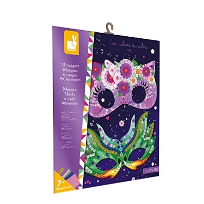 Image of Janod Mosaic Masks Set Les Ateliers du Calme Childrens Creative Leisure Kit Develops Fine Motor Skills and Concentration Suitable for ages 7 up J07956