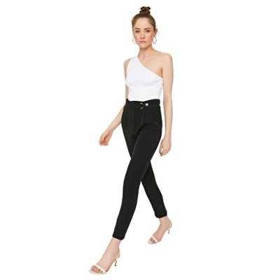Image of Trendyol Women Plus Size High Waist Straight Leg Carrot Pants Trousers Schwarz