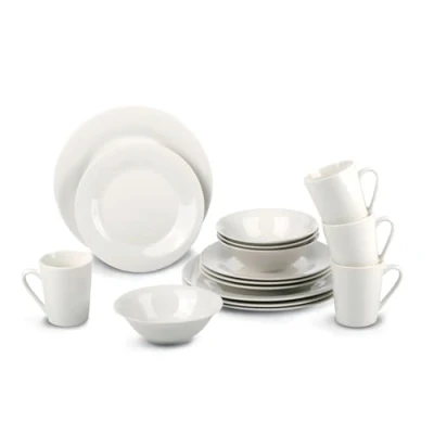 Image of alpina Dinner Set for 4 People Plates and Bowls Earthenware Tableware Plates, Dessert Mugs Microwave Dishwasher Safe White