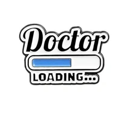 Image of Patch Nation Doctor Loading Metal Pin Badge Brooch, 30mm x 20mm, black white blue