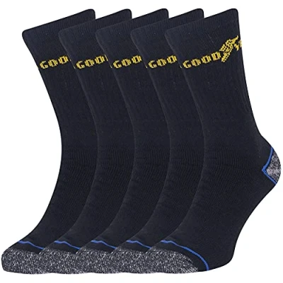 Image of Goodyear Workwear GYSCK004 Heavy Duty Padded Heel Toe Contrast Work Socks Black, One Size (UK 6 11) (EU 39 46), Pack of 5