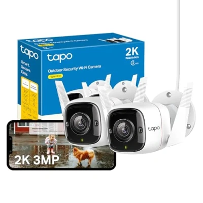 Image of Tapo 2K Outdoor Security Camera, Motion Detection, IP66 Weatherproof, Built in Siren, 2 way Audio, 3MP, Night Vision, Cloud &amp;SD Card Storage, Works with Alexa &amp; Google Home, (Tapo C310P2) Pack of