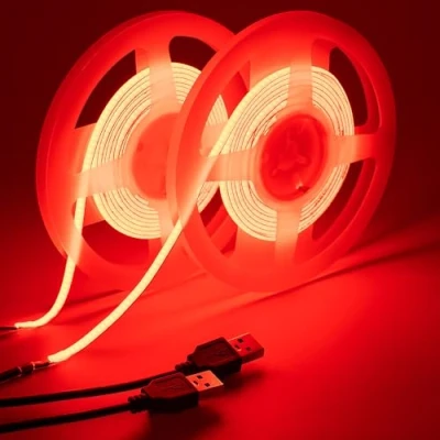 Image of GOMING 5V 5mm Width COB USB LED Strip Light Red Powered 4M(2pcs x 2M) High Density 400LEDs/M Flexible IP20 Not Waterproof Tape Lights for DIY Decoration Lighting