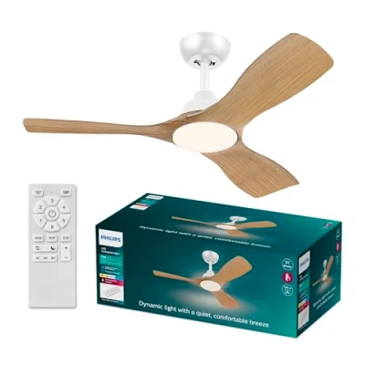 Image of Philips Olas Ceiling Fan, 3 Blades, 24W LED Light, DC Motor, Color Temperature Range (3000K 4300K 6500K) with Dimmable Function, Remote Included, 42&quot;,White and Wood