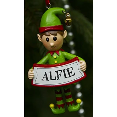 Image of Boxer Gifts Alfie Elf Christmas Tree Decoration Xmas Bauble Ornament Gift One for The Whole Family, Ceramic, Multi Colour, 8 x 4.5 2 cm