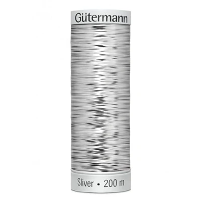 Image of Gutermann Sulky Sliver Embroidery Thread 200m 8001 Grey Each