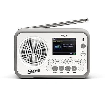 Image of Roberts PLAY20 Compact and Portable DAB/DAB+/FM Digital Radio, Rubber Protected, Full Colour Screen, White