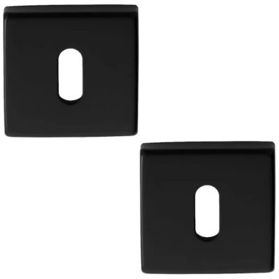 Image of 2 Pack Screwless Square Standard Profile Escutcheon Matt Black 50mm Lock Key Plate
